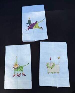 3 New Vintage Patience Brewster Krinkles Embroidered Christmas Tea Towels Set K2
